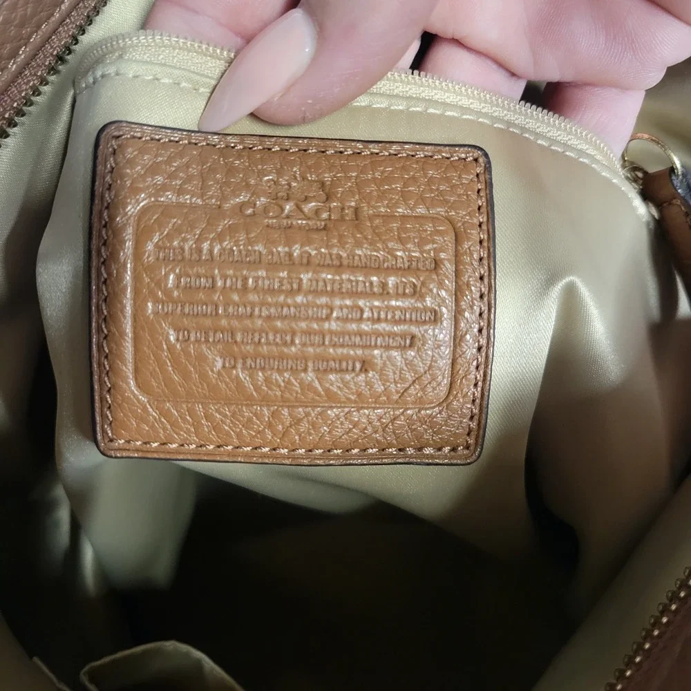 Coach Studded Pebbled Leather Shoulder Bag Saddle Brown Gold Hardware Crossbody